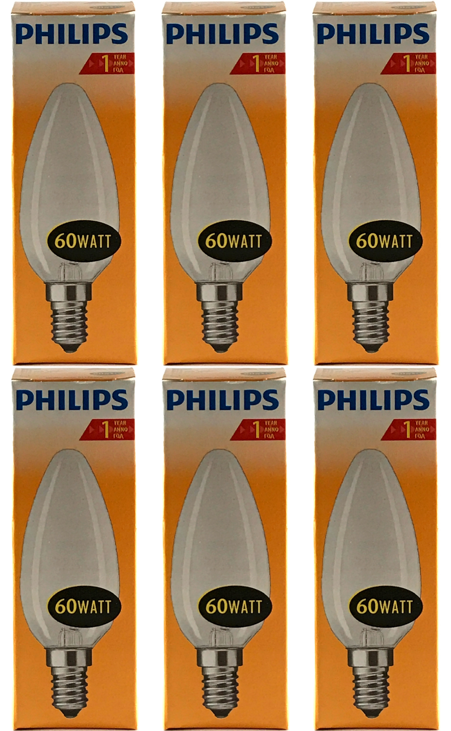 PHILIPS Kaarslamp Mat 60w E14 VOORDEELSET 6 stuks