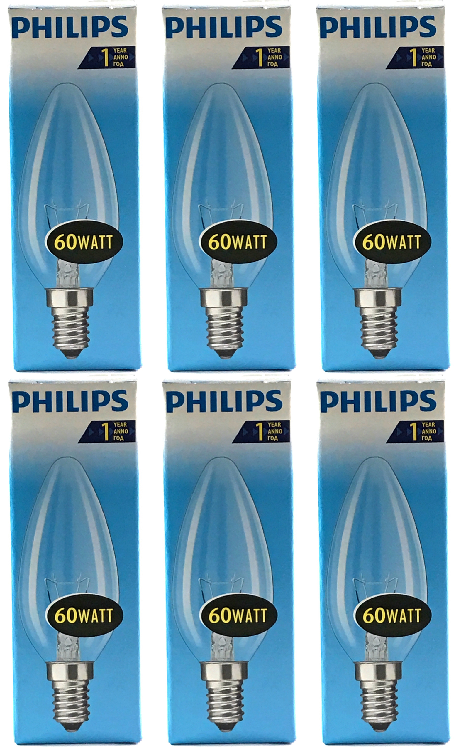 PHILIPS Kaarslamp Helder 60w E14 VOORDEELSET 6 stuks