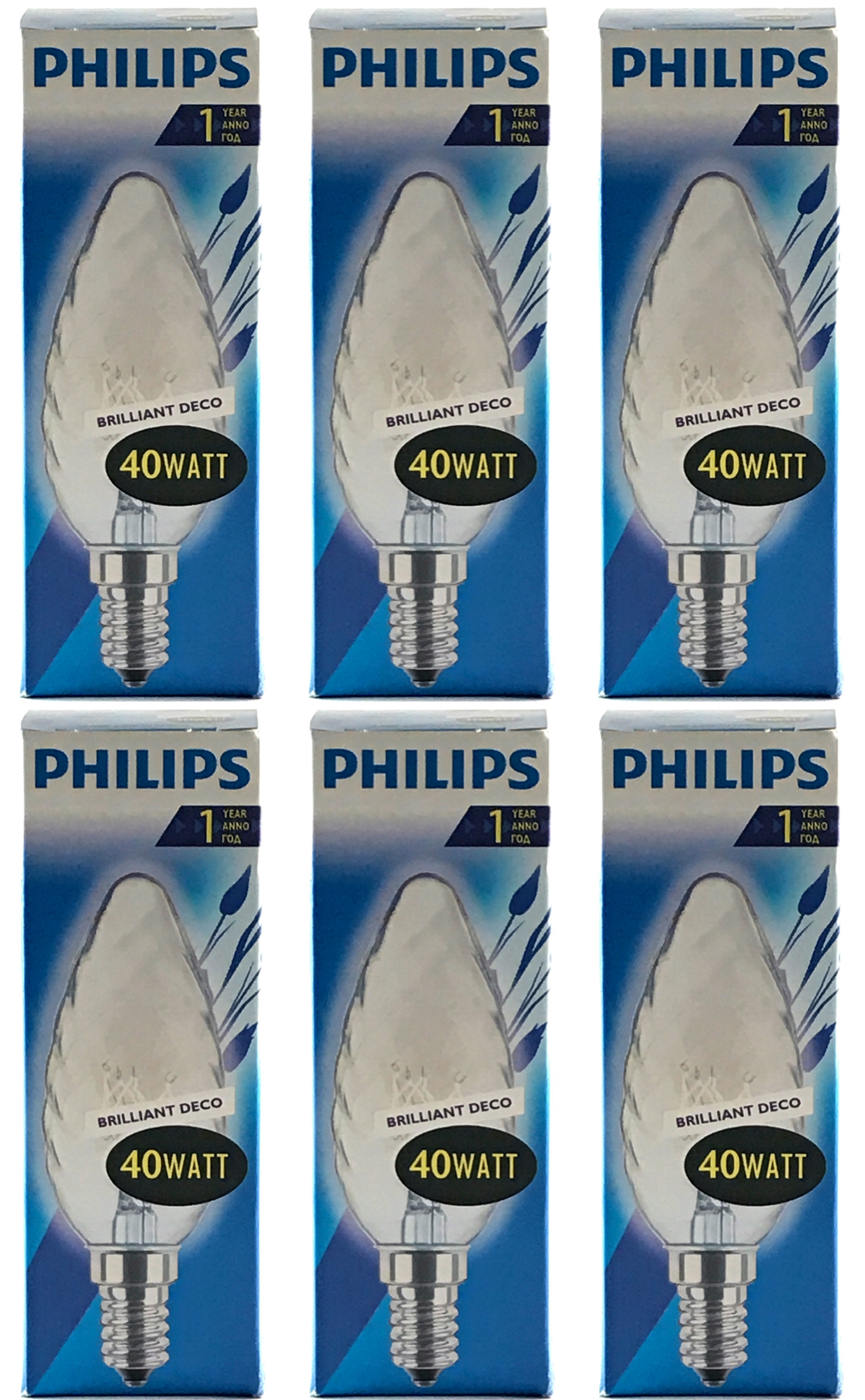 PHILIPS Kaarslamp Helder Gedraaid 40w E14 VOORDEELSET 6 stuks