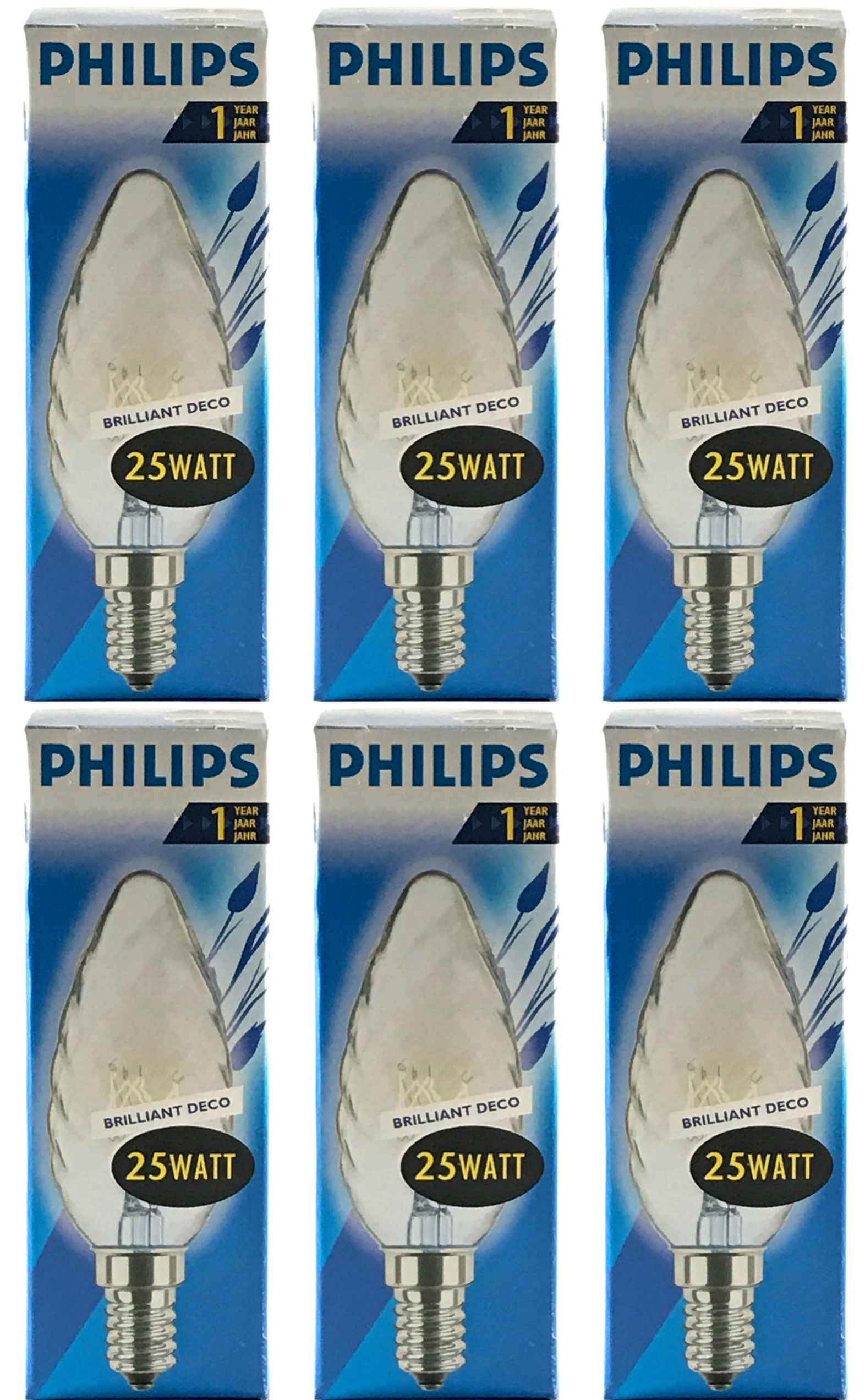 PHILIPS Kaarslamp Helder Gedraaid 25w E14 VOORDEELSET 6 stuks