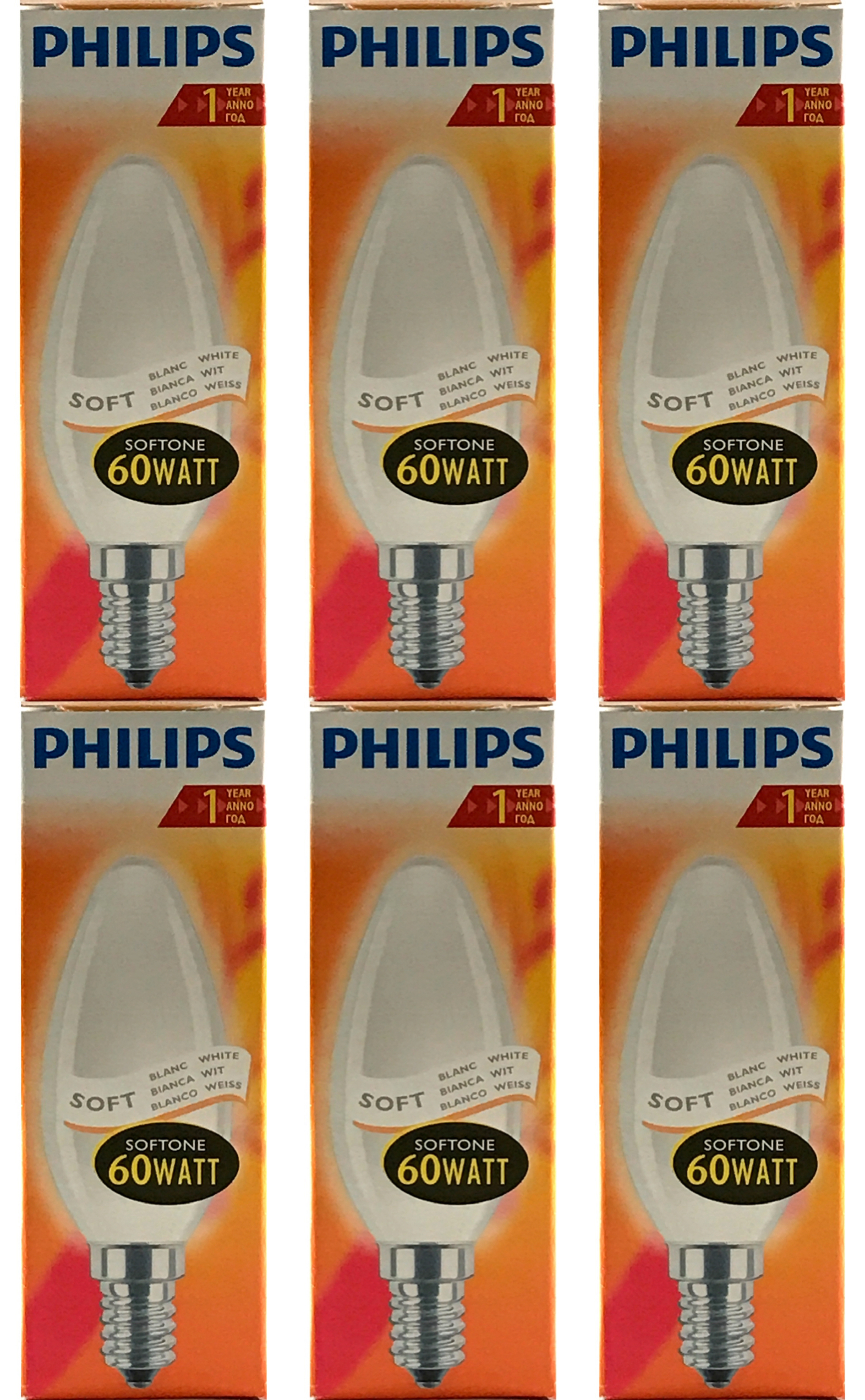 PHILIPS Kaarslamp Softone 60w E14 VOORDEELSET 6 stuks