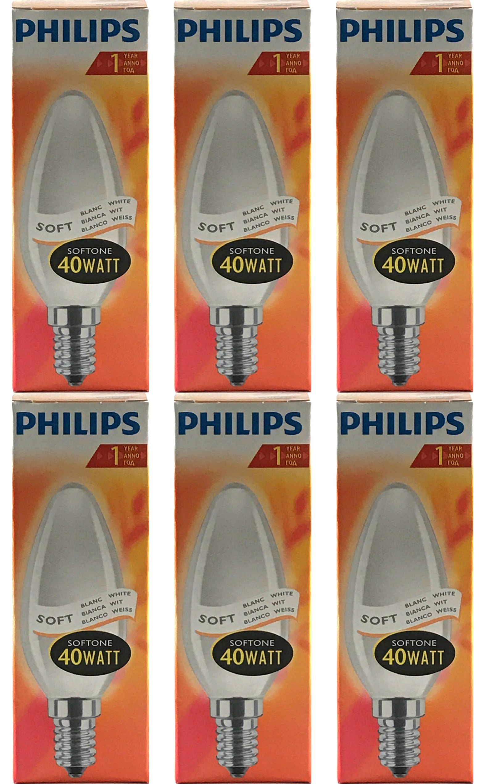 PHILIPS Kaarslamp Softone 40w E14 VOORDEELSET 6 stuks